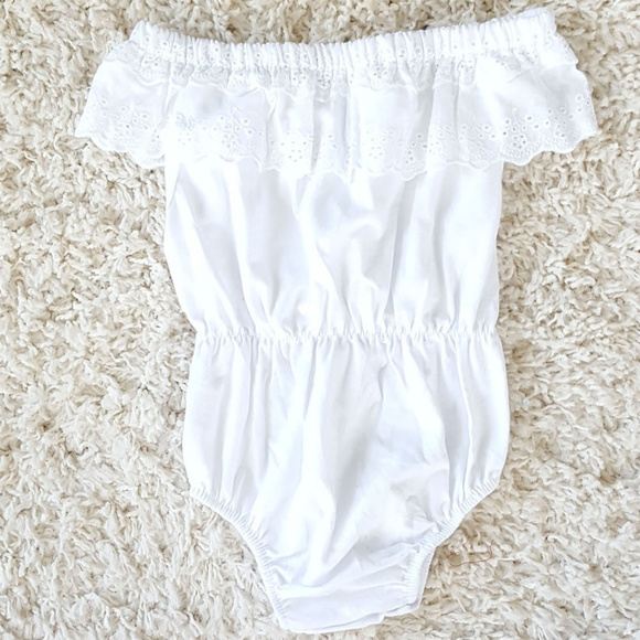 Toddler Girl Boho Romper White Off The Shoulder New - Picture 1 of 1